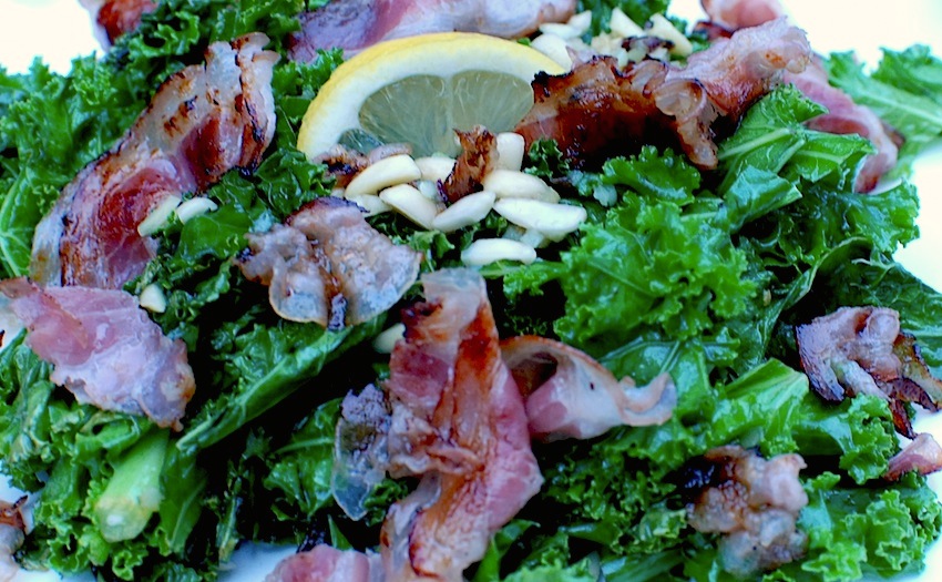 Sautéed Garlic Kale With Crispy Pancetta and Almonds