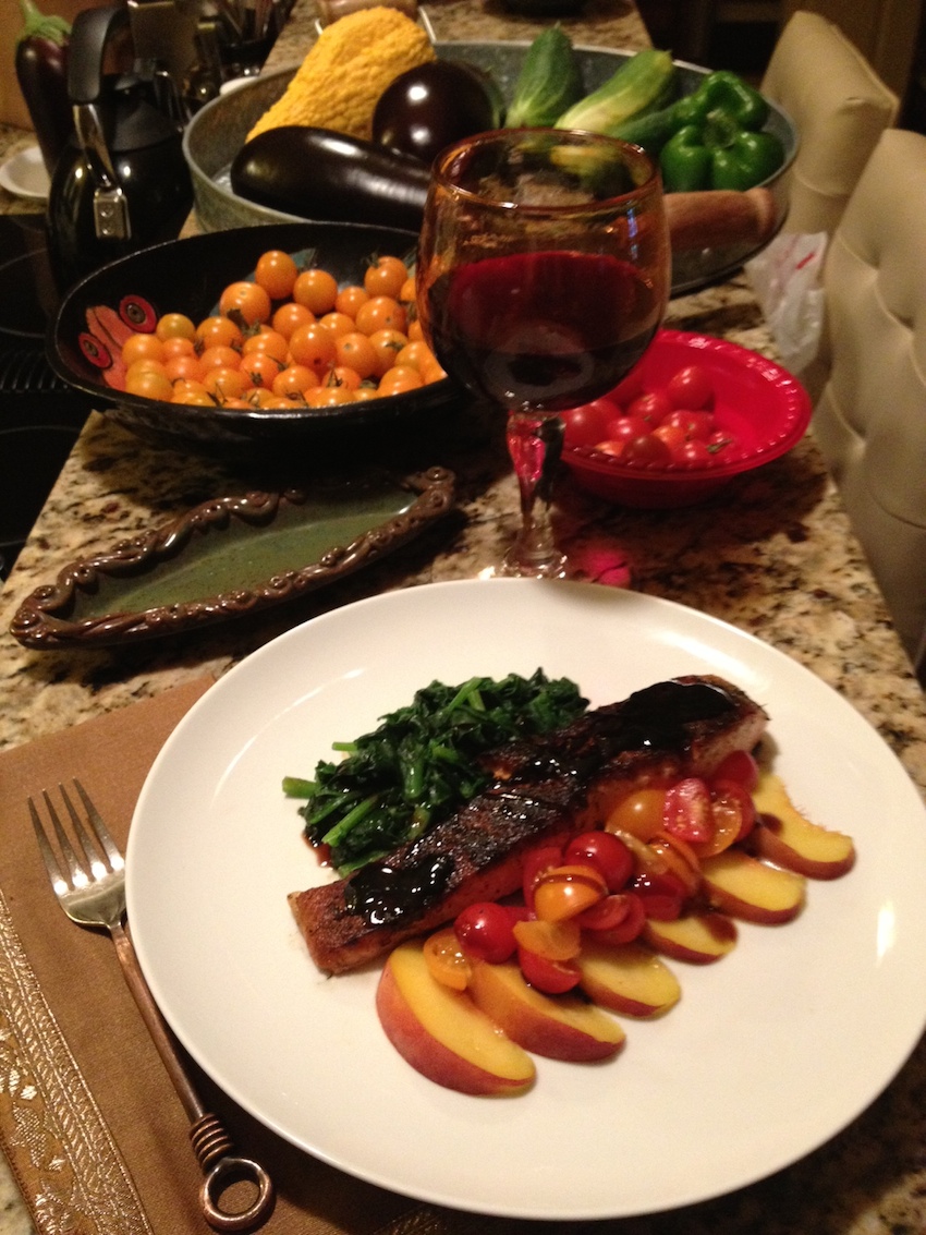 Pan Seared Salmon with Balsamic Glaze and Peach Tomato Salsa