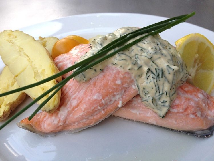 Simple Oven Poached Salmon with Dill Sauce